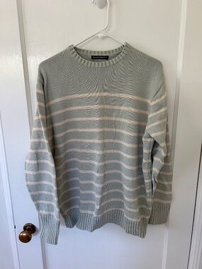 Brandy Melville Light Blue and Cream Stripe Cotton Sweater